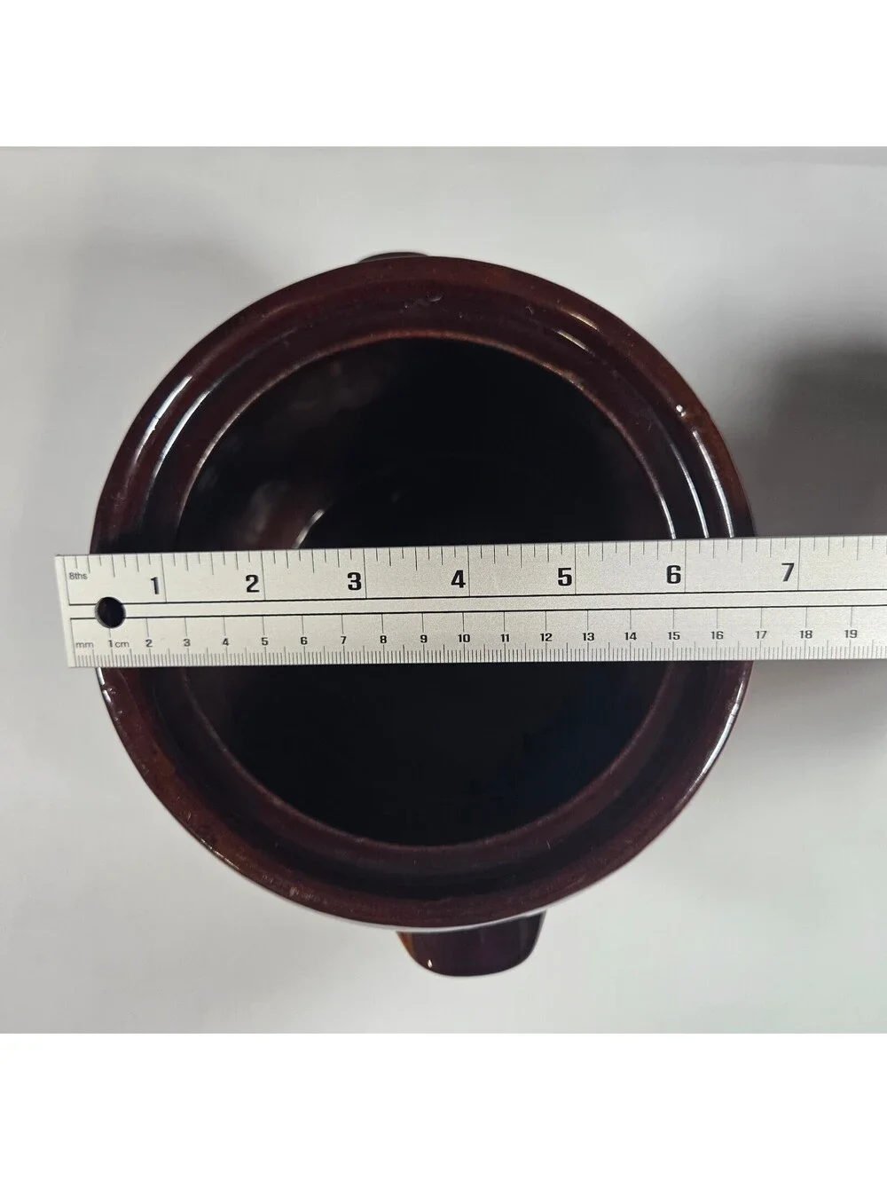 Vintage Ceramic Brown and Cream Covered Pot with Handles